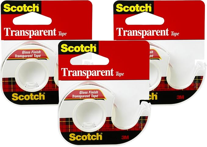 Scotch Transparent Tape, 0.5 in x 450 in (12.7 mm x 11.4 m), (Pack of 3)