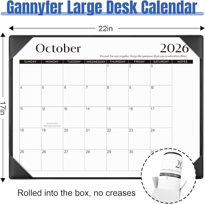 Gannyfer Desk Calendar 2026-2027 with Desktop Mat, Simplified Large 22" x 17" Desktop Pad Calendar, 18 Month Desk Calendar 2026, Use July 2026 to Dec 2027, Office Supplies Perfect for Home School and Office - Black