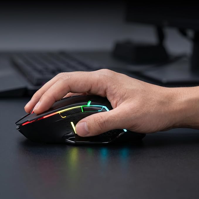 Redragon M690 MAX Wireless RGB Gaming Mouse 12800 DPI Remapping Keys | Cable-Free 0 Delay, Redefine Keybinding Macro, Vibing Backlight, Ergonomic Grip Body Comfort