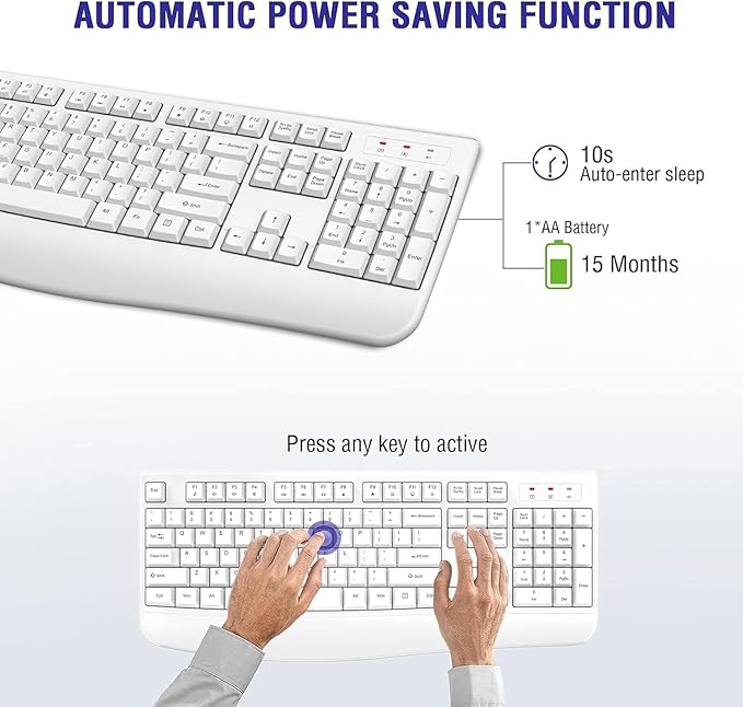 Wireless Keyboard, 2.4G Full-Sized Ergonomic Wireless Computer Keyboard with Wrist Rest for Windows, Mac OS Laptop/PC/Desktop/Notebook(Off White)