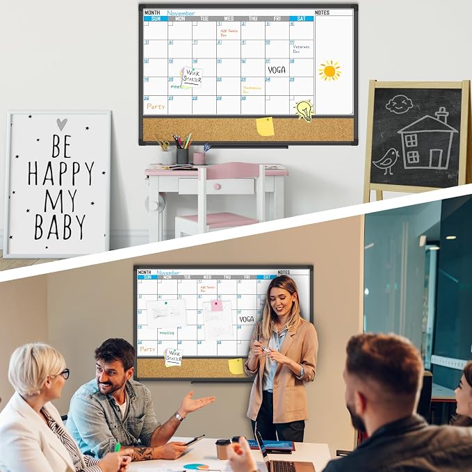 XBoard Monthly Whiteboard Calendar with Cork Board, 36" X 24" | Magnetic Dry Erase Calendar and Corkboard Combo for Planning Organization