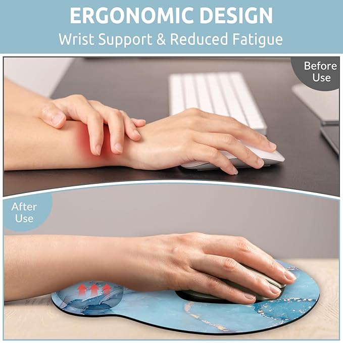 Ergonomic Mouse Pad with Wrist Rest, Small Mousepad with Non-Slip Rubber Base and Smooth Surface, Blue Mouse Pads for Desk, Office Desk Accessories