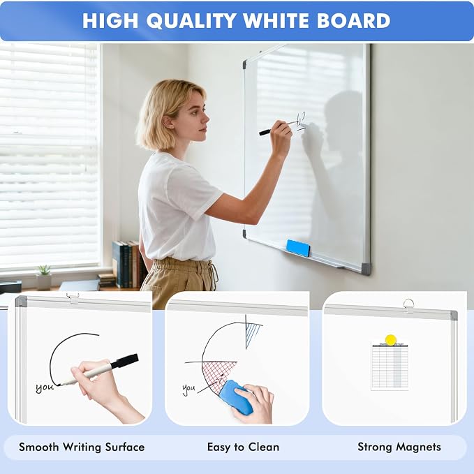 Double-Sided White Board Dry Erase Magnetic Whiteboard Wall 24x18, 2-Pack