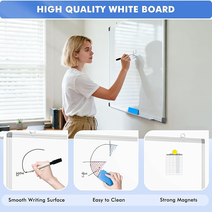 Double-Sided White Board Dry Erase Magnetic Whiteboard Wall 24x18, 4-Pack
