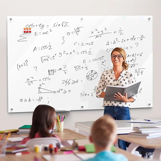 MaxGear 72" x 48" Glass Whiteboard Wall Mounted for Office Home Classroom | Magnetic Glass Dry Erase Board, Tempered Glass, Steel Backed, Non-Porous Surface, Frameless Design, Hardware Included