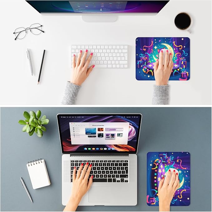 ITNRSIIET Mouse Pad Non-Slip Rubber Base Smooth Surface Stitched Edges Waterproof Durable Compatible with All Mice for Office & Gaming, Desk Accessory, 10.2x8.3x0.12 inch, PixelPartyCat