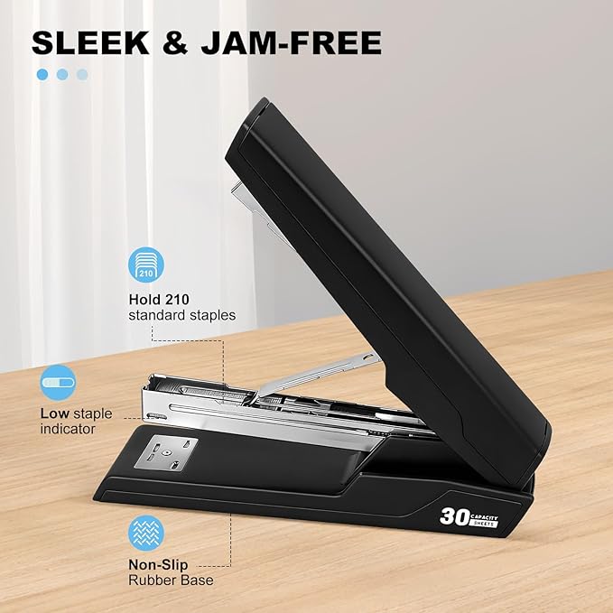 Metal Stapler with 830 Staples, Office Stapler, Staplers for Desk, 30 Sheet Capacity, Non-Slip, Black
