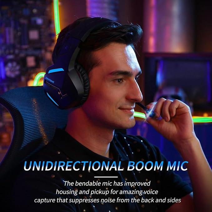 BINNUNE Wireless Gaming Headset for PS5 PC, 120H Ultra-Long Battery, 2.4GHz & Bluetooth 5.3 Wireless Gaming Headphones, PS5 Hadset Wireless with Mic, 50mm Drivers, Comfort Over Ear Headphones,Blue