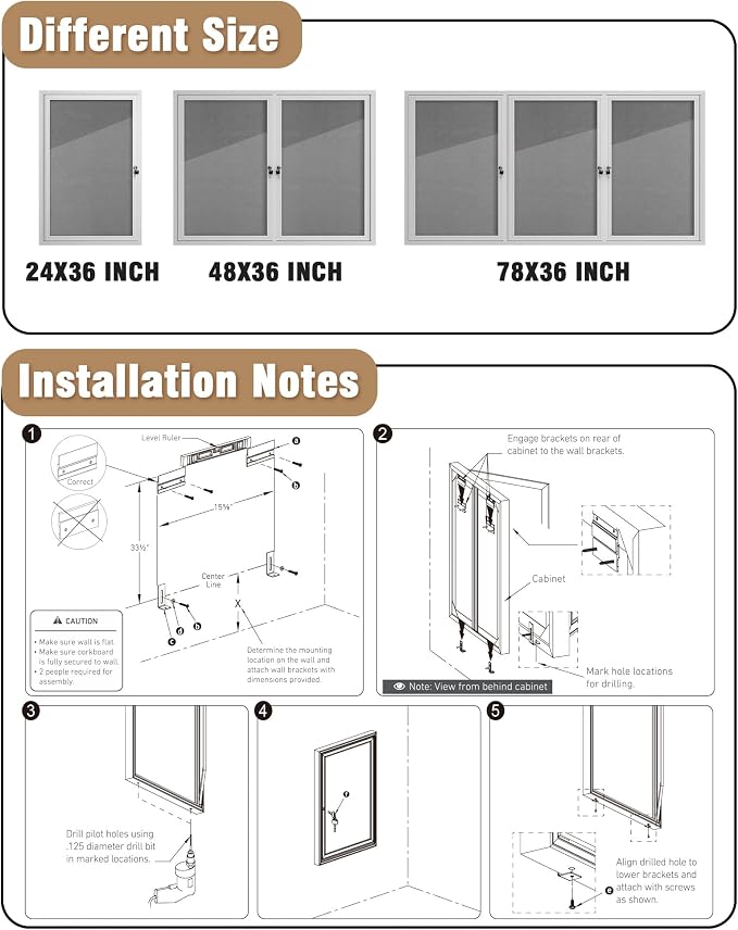 Mifuro 36"x24" Enclosed Bulletin Board, Outdoor Lockable Weather-Resistant Aluminum Cork Noticeboard for School & Office, Silver Frame w/Grey Flet
