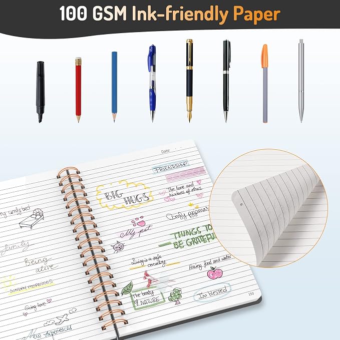Forvencer A4 Lined Spiral Journal Notebook with 300 Numbered Pages 8.5×11" | Thick Journals for Writing with 100GSM Paper, Hardcover Notebooks with Contents for Work, School, Black