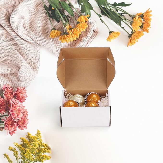 EXYGLO 6 Pack 6x4x3 Shipping Boxes, White Corrugated Cardboard Boxes for Packaging Small Business, Moving, Shipping, Mailing, and Storing