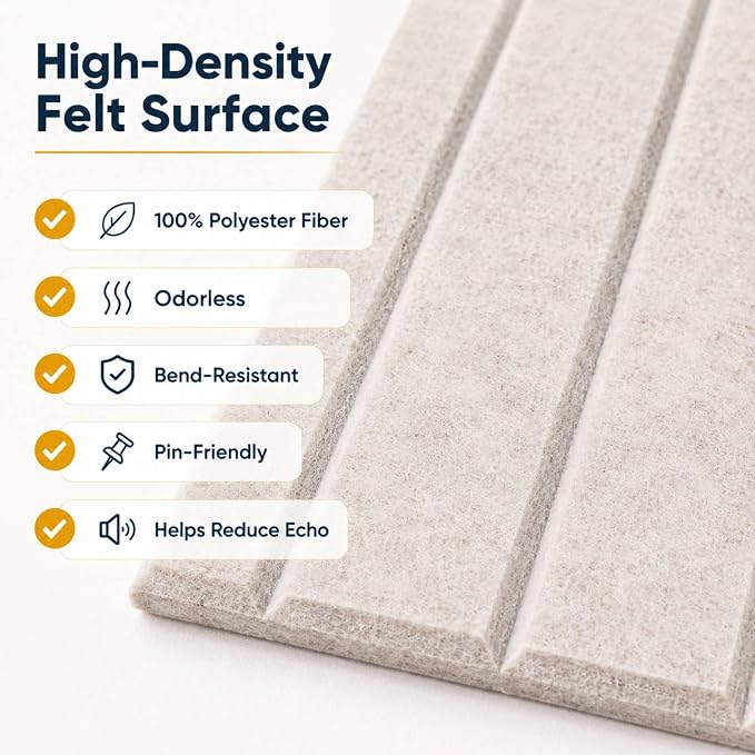 48"x48" Large Felt Bulletin Board Tiles for Wall, 16 Pack, Oatmeal | with Pushpins & Adhesive Tabs, No-Drill Installation, for Home or Office Wall Decoration and Protection, Freely DIY Projects