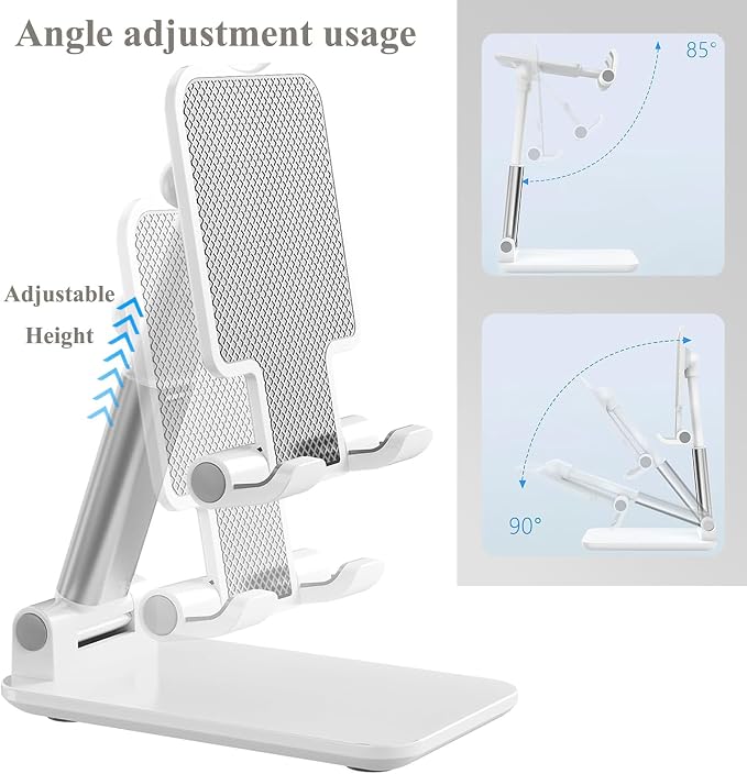Meetuo 2 Pcs Cell Phone Stand for Desk Adjustable Desktop Phone Holder | Adjustable Angle Height, Fully Foldable&Portable, Compatible with iPhone 17/16/15/14/13/12/Smartphones