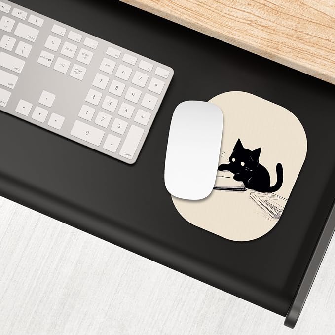 Small Mouse Pad, 6 x 7 Inch, Oval Mini Mouse Pad with Non-Slip Rubber Base for Laptop Wireless Mouse Keyboard Tray Mousepad, Reading Cat