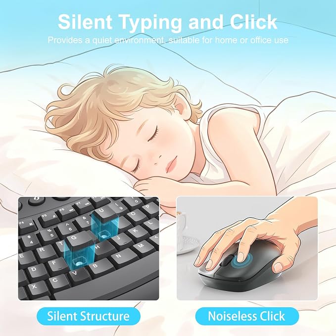 Wireless Keyboard and Mouse Combo, Quiet Ergonomic Curved Keys(Graphite) | 2.4G Full Size Ergonomic Keyboard, 3-Level DPI Adjustable Silent Mouse for Windows, Mac OS, Desktop/Laptop/Office and Home