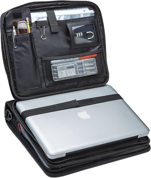 Case-it 2 Inch 3 O-Ring Zipper Binder with Padded Laptop Case Workstation, Shoulder Strap, LT-117, Black