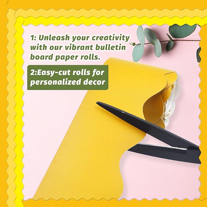 8 Rolls 262.4 Ft Yellow Bulletin Board Borders - Yellow Bulletin Board Borders for Classroom, School & Office Decor - Bulletin Boards Decorations - Bulletin Boards Trim