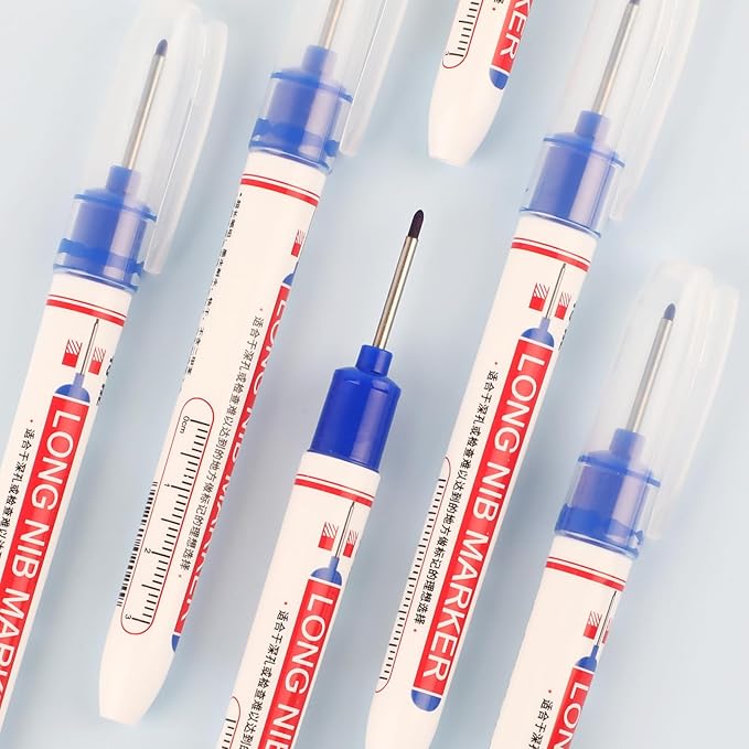 15 Pcs Long Nib Marker, 20 mm Long Head Deep Hole Marker Pens, Fine Nose Tip Deep Reach Permanent Paint Markers for Metal, Marking Pen for Drilling, Carpenter, Woodworking, Construction (Blue)