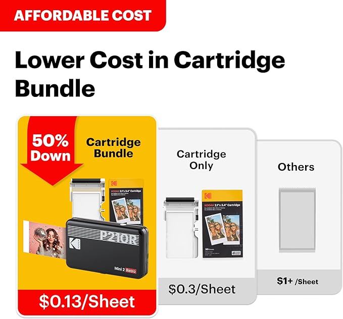 KODAK Mini 2 Retro 2x3 Portable Photo Printer, 8 Sheets, Bluetooth Smartphone Printer for iPhone & Android, Instant Color Prints, 4PASS Dye Sublimation, White