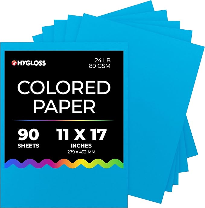 Hygloss Dark Blue Colored Paper - 24 lb, 89 GSM, Acid-Free, Fade-Resistant, 11x17-Inch Ledger Size Color Copy Paper, 90 Sheets