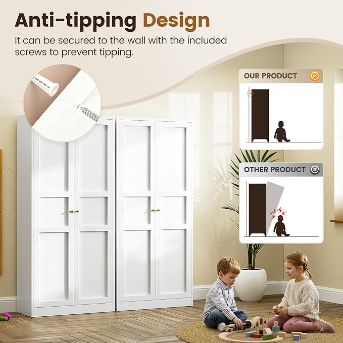 Metal Storage Cabinet - 71" White Kitchen Pantry with 2 Doors and 4 Adjustable Shelves, 4-Tier Tall Steel Locker for Living Room, Dining Room