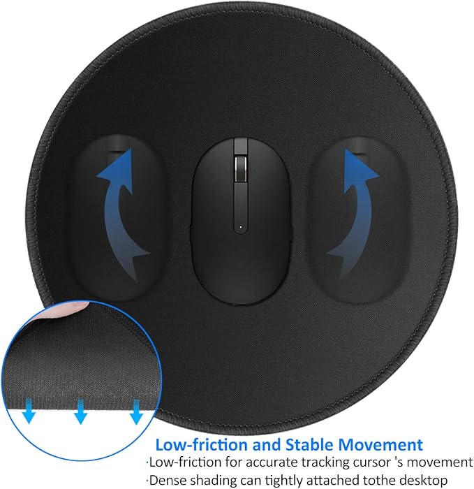 3 Pack Round Mouse Pads with Stitched Edges, 7.87×7.87 in Black | Anti-Fray Stitched Edges,Smooth Lycra Surface,Non-Slip Rubber Base,Machine Washable and Fade-resistant,Suitable for All Mouse