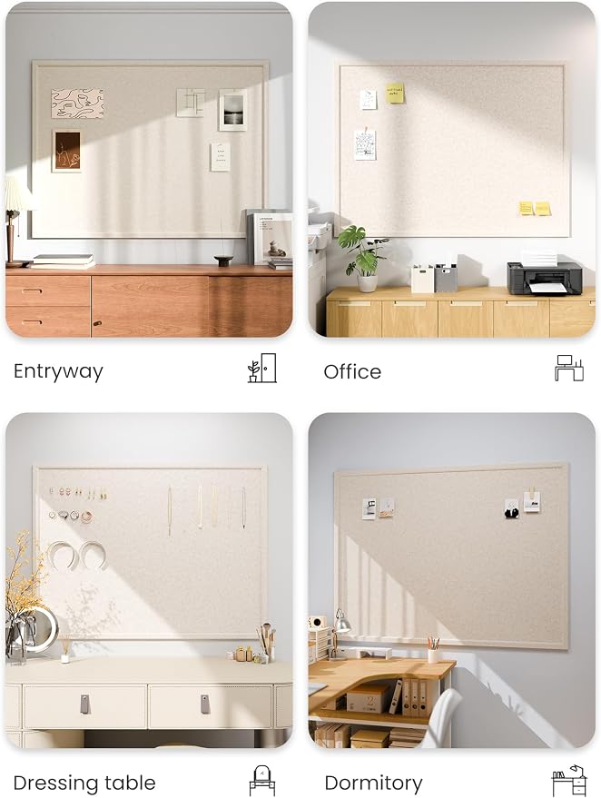 Fluxynara 47.2" x 35.4" Felt Frame Bulletin Board, Oatmeal | Cork Board Alternative with 36 Removable Adhesive Tabs, Foldable Pin Board for Wall, Home, Office, Classroom & Dorm