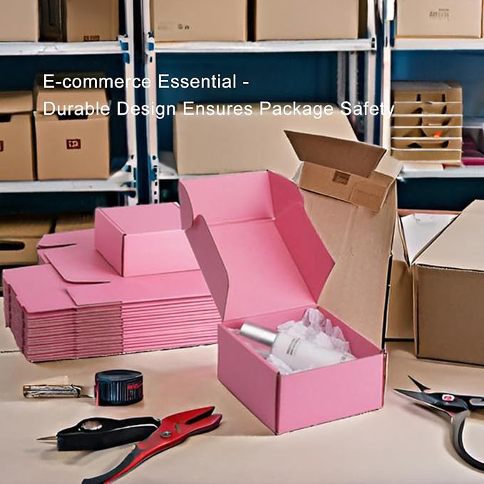 6x6x3 inch Pink Shipping Boxes for Small Business- Set of 25 | Sturdy ECT 32 Corrugated Cardboard Mailer Boxes, Easy Assemble for Packaging, Mailing, Gift Giving & Ecommerce Packing