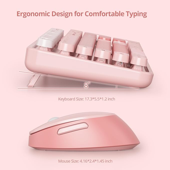 Wireless Keyboard Mouse, SbocKeeb Retro Typewriter Cute Keyboard Pink | 1600DPI Full Size With Number Pad & Mouse,Compatible With All Windows,Ideal For Computer, PC, Notebook, Laptop