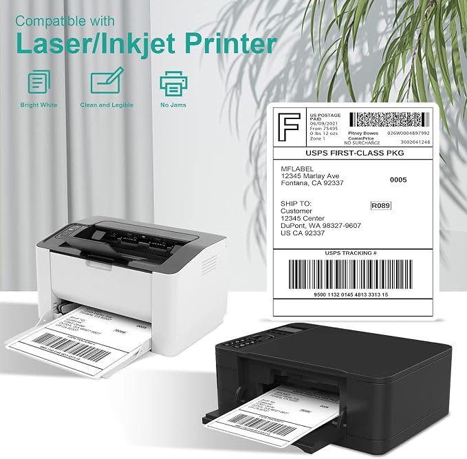 MFLABEL Full Sheet Sticker Paper - 25 Sheets 8.5" x 11" White Matte Printable Vinyl Labels for Inkjet & Laser Printers, Permanent Adhesive for Shipping, Address, Packaging & DIY Crafts