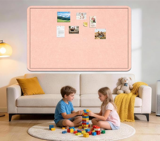 Extra Large Bulletin Board 96" x 48", Felt Pin Board, Pink | Cork Board Alternative for Wall, Foldable Self-Adhesive Vision Board Prayer Board with Pushpins for Classroom, Office, Home