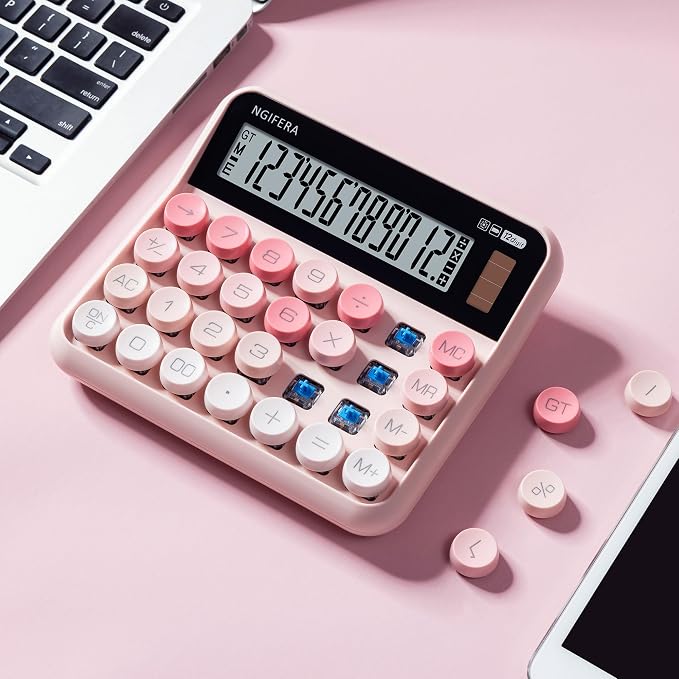 Desktop Calculator, 12 Digit HD Display with% Key | Real Mechanical Switch Keypad, Great for Office, School, or Home