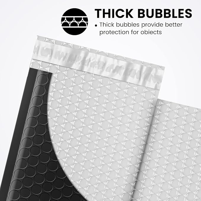Fuxury Black Bubble Mailers 4x8" 200 Pack Waterproof Padded Envelopes | Self Seal Bubble Envelopes Usable Size 4x7" Padded Mailers for Small Business Shipping Envelope Mailers