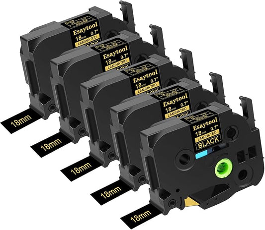 5 Pack Compatible with P-Touch TZe-344 AZE-344 TZ-344 Gold on Black 18mm 0.7'' Laminated Label Tape Replacement for Ptouch PT-1300 PT-2030 PT-300 PT-D400AD PT-E550W PT-P950NW Label Maker