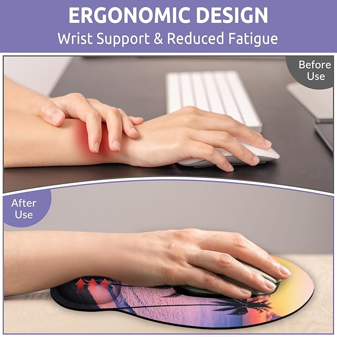 Ergonomic Mouse Pad with Wrist Rest, Small Mousepad with Non-Slip Rubber Base and Smooth Surface, Sunset Mouse Pads for Desk, Office Desk Accessories