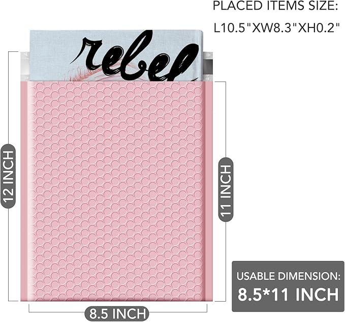 GSSUSA Light Pink Bubble Mailers 8.5x12 Large Padded Envelopes 250 Pack Strong Adhesion Bubble Mailer Self-Seal Bubble Envelopes for Mailing Clothes,Magazines