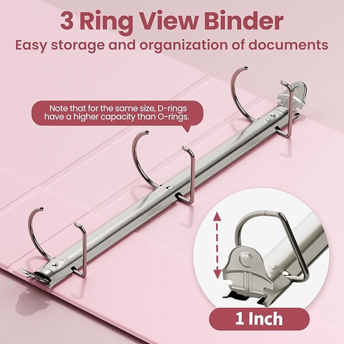 SUNEE 3 Ring Binder 1 Inch D Ring, Clear View Binder Three Ring PVC-Free (Fit 8.5x11 Inches) for School or Office Supplies, Assorted Pastel, 4 Pack
