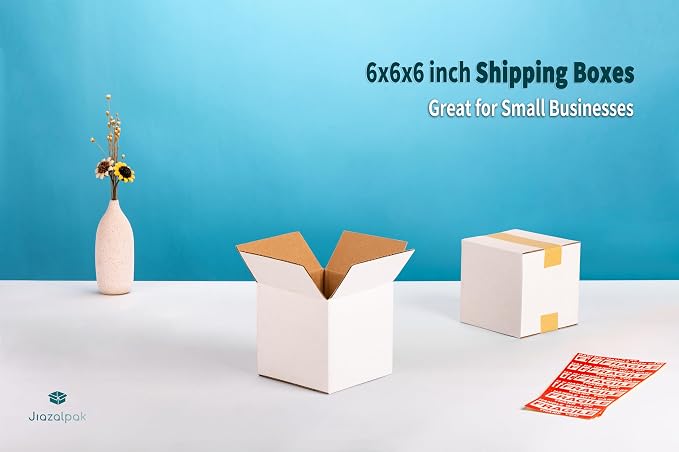 6x6x6 inch Shipping Boxes, 6x6 White Small Box, 15 Pack | 6" Box for Coffee Mugs, Crafts, Candles, Gifts, Mailing, Packaging, Storing, Corrugated Cardboard, with Fragile Stickers