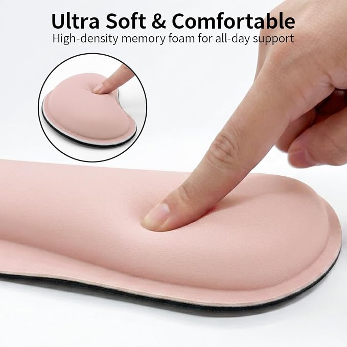 Bloss 2 Pink Wrist Rest for Mouse & Keyboard, Ergonomic Wrist Support | Soft Memory Foam, Rubber Non-Slip, Wrist Rest for Mouse, Breathable, 1.2" Thick