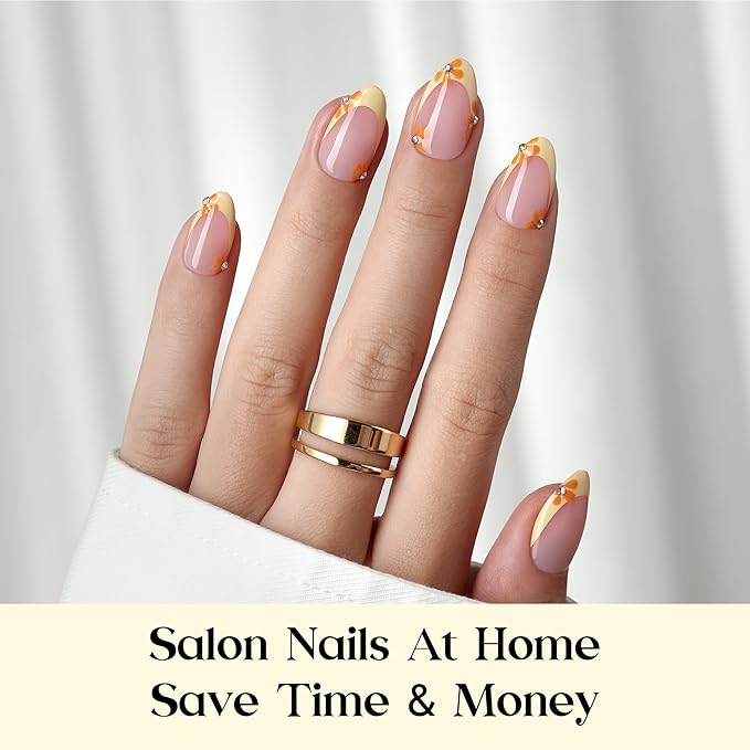 Beetles Yellow French Tips Press On Nails, 160 Pcs Pastel Spring Press On Nails Short Almond, Yellow Fake Nail Tips Soft Nail Gel False Nails Art DIY For Women
