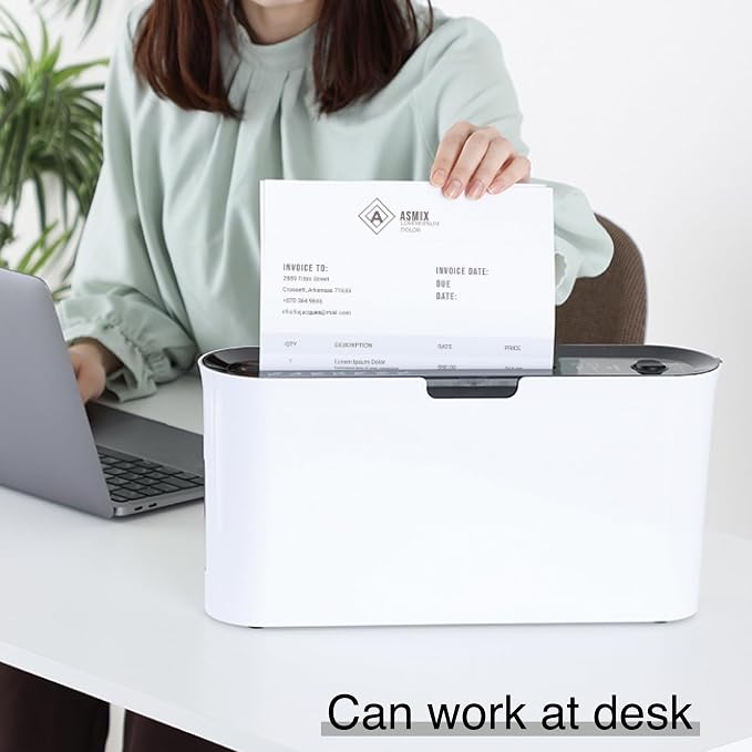 Asmix B08W Paper Shredder for Home use Office, White Compact Design, 2 Sheet Crosscut Paper, 10 Mins Running Time 14.7" × 7.2" × 3.7"