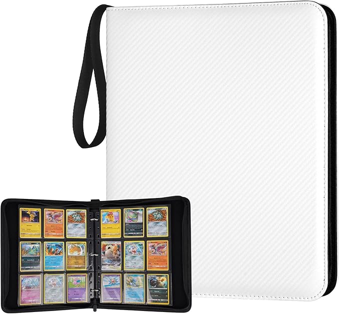 GERMUN 3 Ring 9 Pocket Zipper Card Binder, 720 Double Sided Standard PU Trading Card Album Folder for TCG & Sports Cards, Not Fit Top Loaders (White)