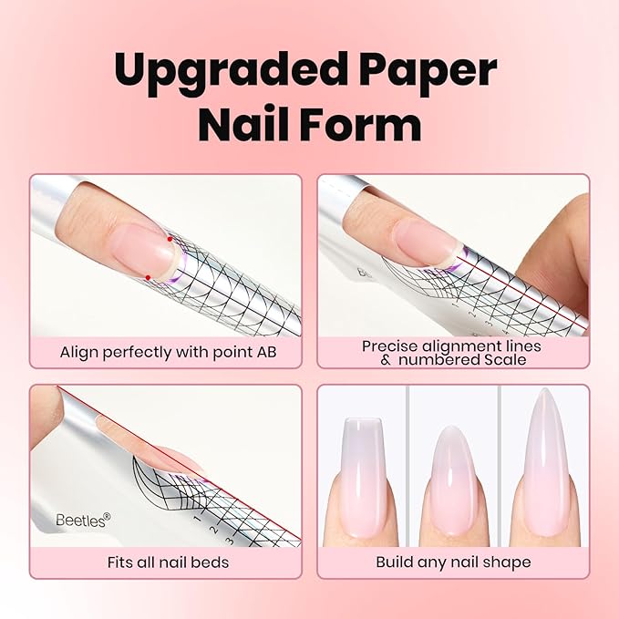 Beetles Builder Gel for Nails, 60g Large Capacity 9 in 1 Sculpture Hard Gel with Dual Nail Pen, Forms for Nail Extension & Building, Strengthener for Salon Pros Women, UV LED Lamp Needed