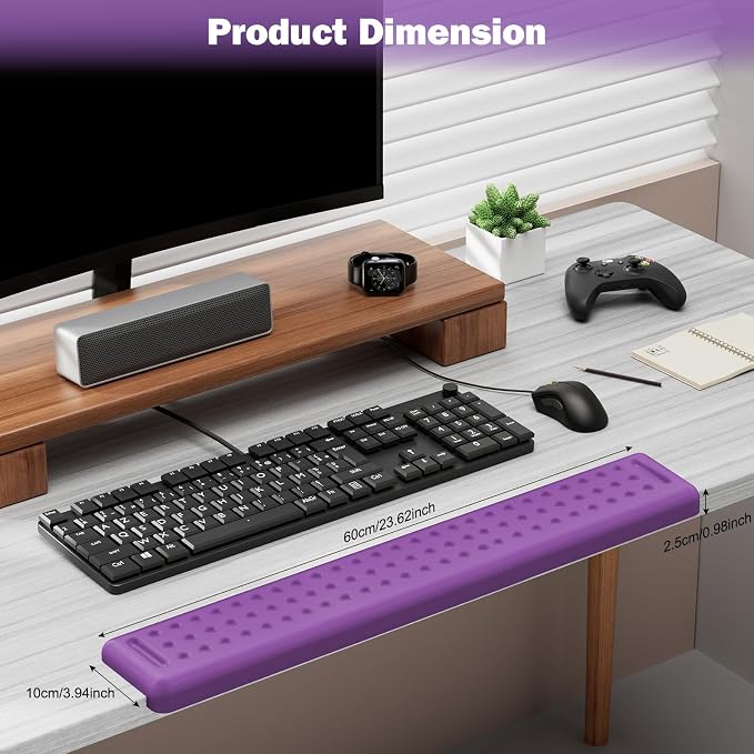 Leolee L-Shaped Desk Long Wrist Rest Elbow 60CM, Purple Arm Rest for Desk | Memory Foam, Non-Slip Base, Ergonomic Desk Edge Cushion, Wrist Support for Computer Keyboard, Typing, Office, Home