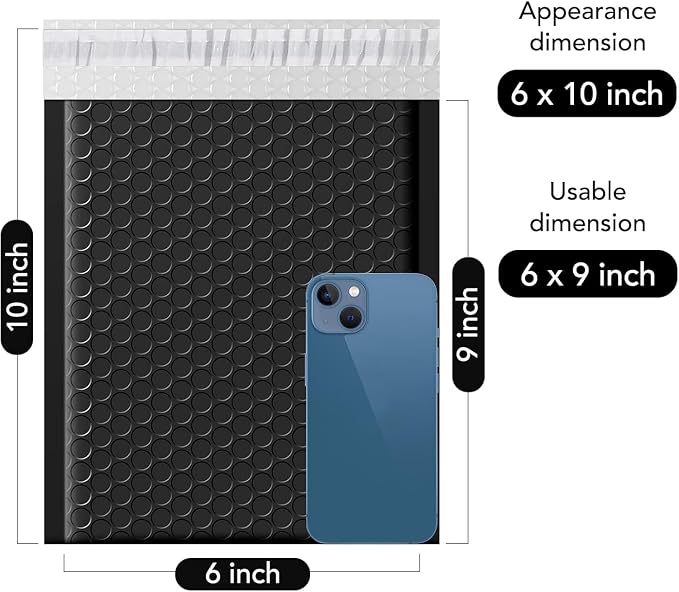 Fuxury Bubble Mailers 6x10" Black Padded Envelopes 50 Pack Usable Size 6x9" | Self-Seal Adhesive Bubble Envelopes,Water Resistant Mailers, Shipping Envelopes for Packaging, Small Business, Mailing #0