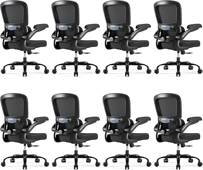 TRALT Ergonomic Office Chair Desk Chair with Adjustable Lumbar Support | Desk Chair Comfy with Flip-up Armrests Ergonomic Chair - Mesh Computer Chairs for Adults, 330lbs, PU Leather (Black, 8)