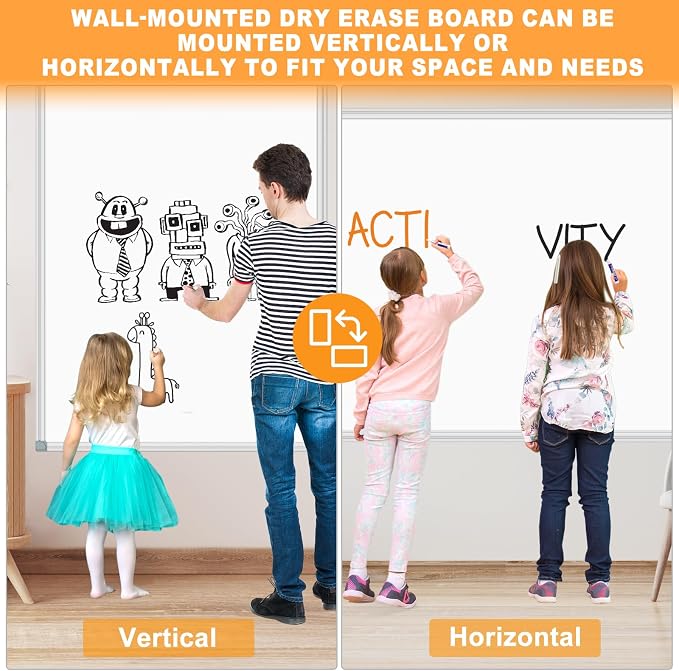 Dry Erase Board for Wall 60"x40" Aluminum Presentation Magnetic Whiteboard with Long Pen Tray, Wall-Mounted White Board for School, Office and Home