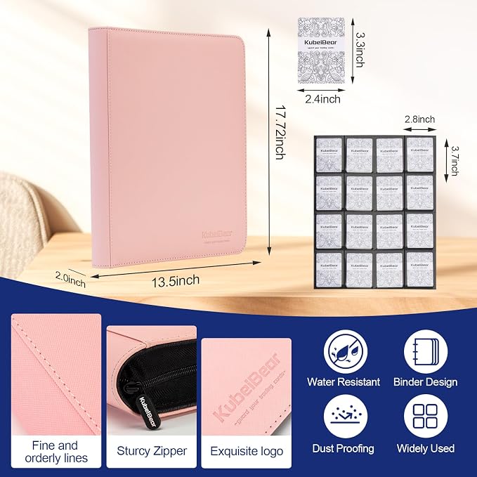 Card Binder – 1024 Capacity, Zippered Trading Card Holder for MTG, Sports & Collectible Cards – Acid-Free, Durable & Travel-Friendly Storage (Pink dots, 16 Pocket)