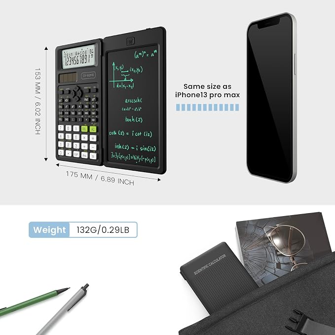 82MS Scientific Calculators School Supplies with Notepad ROATEE Black Stuff | Middle and High Back to School Girls Cute Stuff for Student, 240 Functions Foldable 2-Line Display Solar and Battery Power