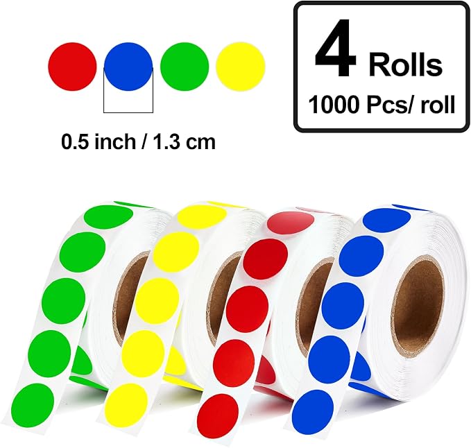 4000 Pcs Round Stickers 1/2 Inch Color Circle Dot Stickers Small Code Labels for Office Shop Yard Sale Home Marking